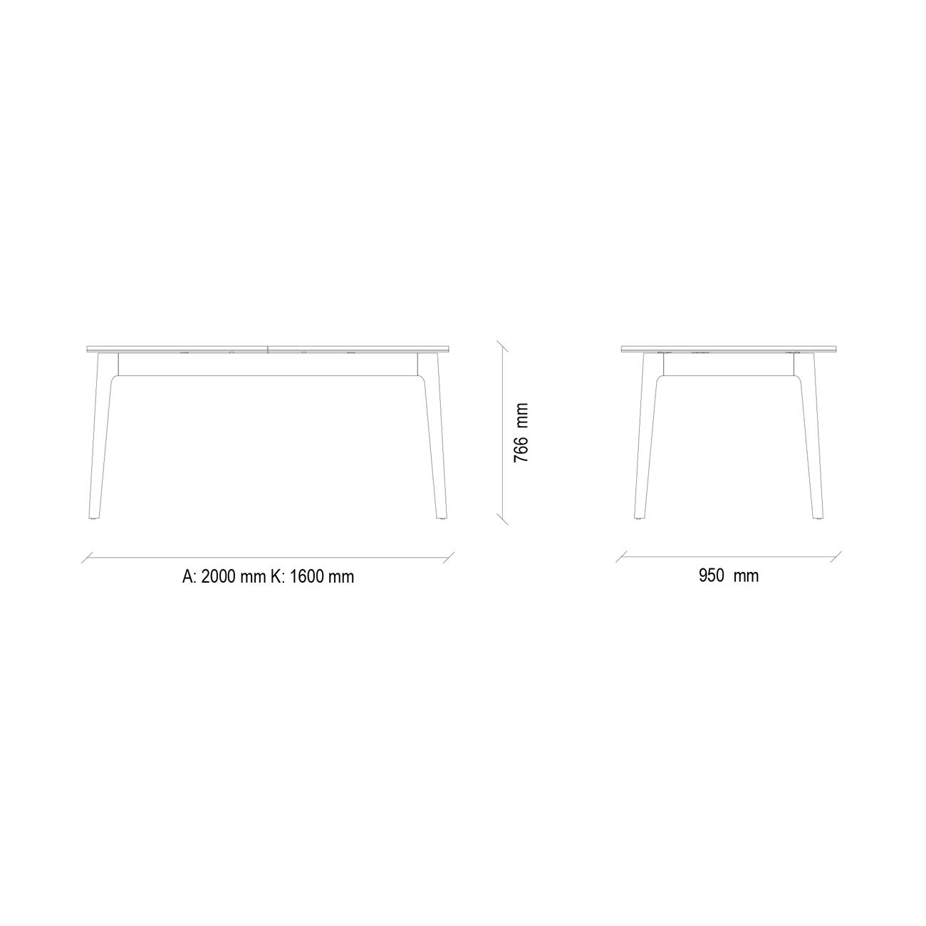 Стол обеденный Enza Home Raum, прямоугольный, раздвижной, размер 160(200)х95х76 см07.182.0538.0000.0173.0000.