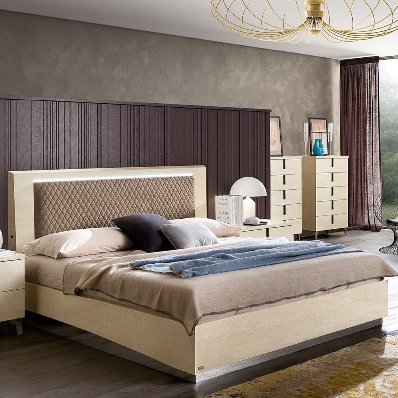 Кровать Camelgroup Ambra Rombi с подсветкой, тк. Nabuk 12, цвет: янтарная береза, 160/180x200 см (148LET.10AV/ 148LET.11AV)148LET.10AV/ 148LET.11AV