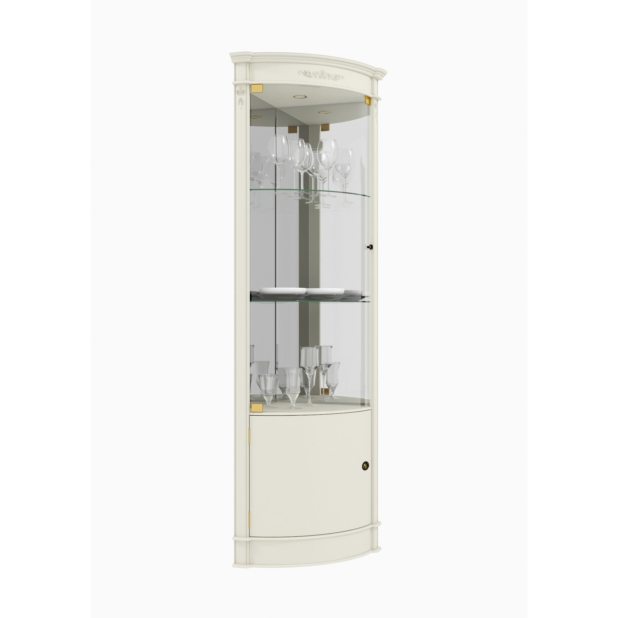 Витрина угловая Atrium, размер 48х48х208 см, цвет: слоновая кость (М1640-А)М1640-А