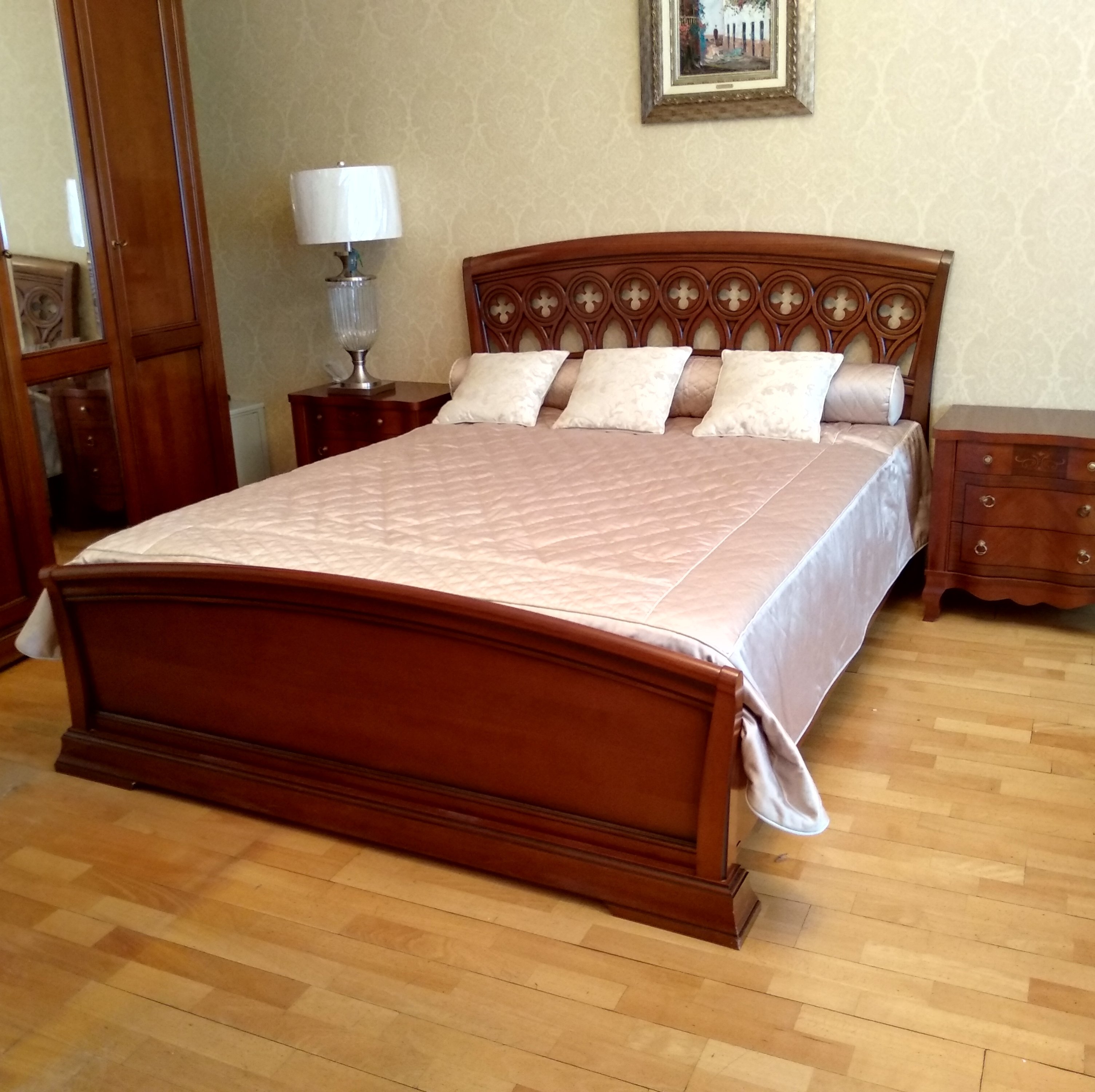 Кровать Prama Palazzo Ducale ciliegio, двуспальная, с резным изголовьем и изножьем, цвет: вишня, 160x200 см (71CI04LT)71CI04LT