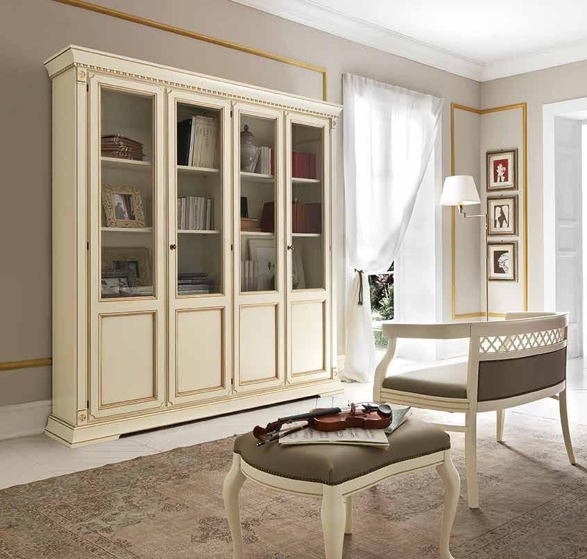 Шкаф книжный Prama Palazzo Ducale laccato, 4-х дверный, цвет: белый с золотом, 204x42x214 см (71BO04LB)71BO04LB