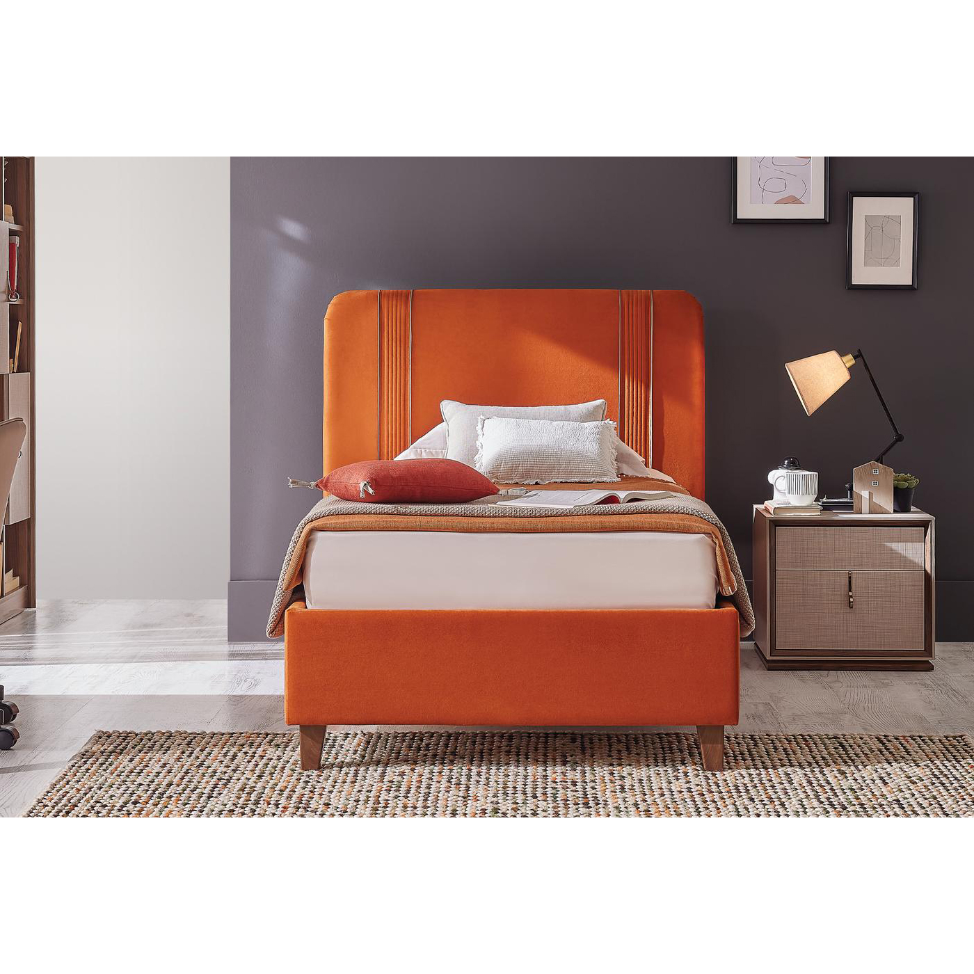 Кровать Enza Home Netha, односпальная, с подъемным механизмом, 120х200 см, ткань 22108 Orange