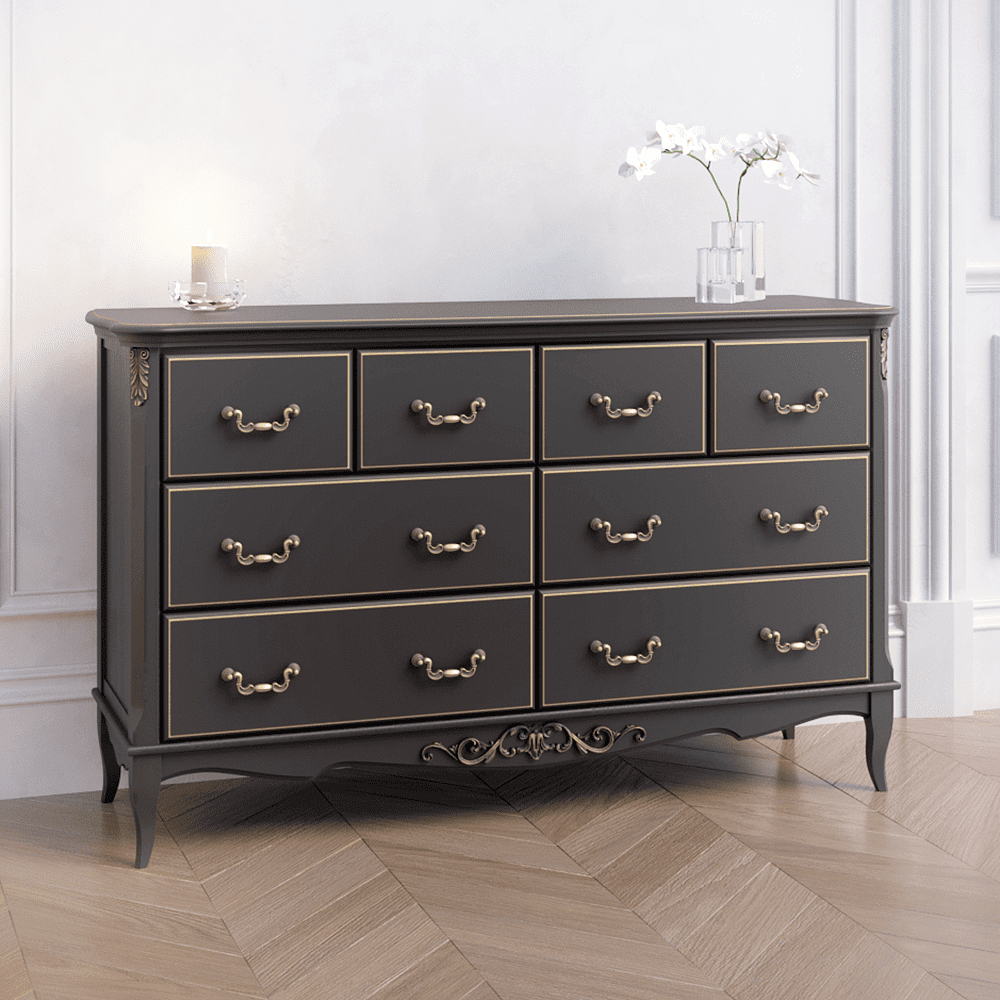 Комод Aletan Provence, 8 ящиков, цвет: черный, размер 156х54.5х95 см (B408BL)B408BL Комод Aletan Provence, 8 ящиков, цвет: черный, размер 156х54.5х95 см (B408BL)B408BL