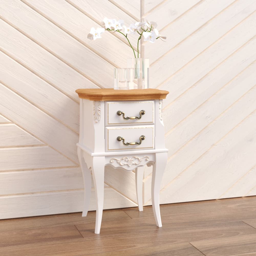 Тумбочка прикроватная Aletan Provence Wood, узкая, с 1 ящиками, 44х36х79 см, цвет: слоновая кость- дерево (W307)W307