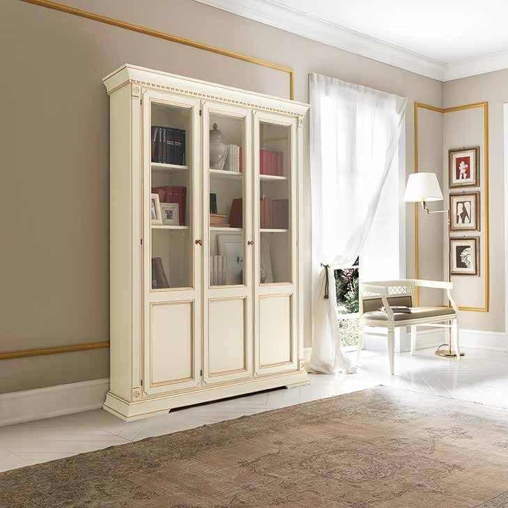Шкаф книжный Prama Palazzo Ducale laccato, 3-х дверный, цвет: белый с золотом, 158x42x214 см (71BO03LB)71BO03LB