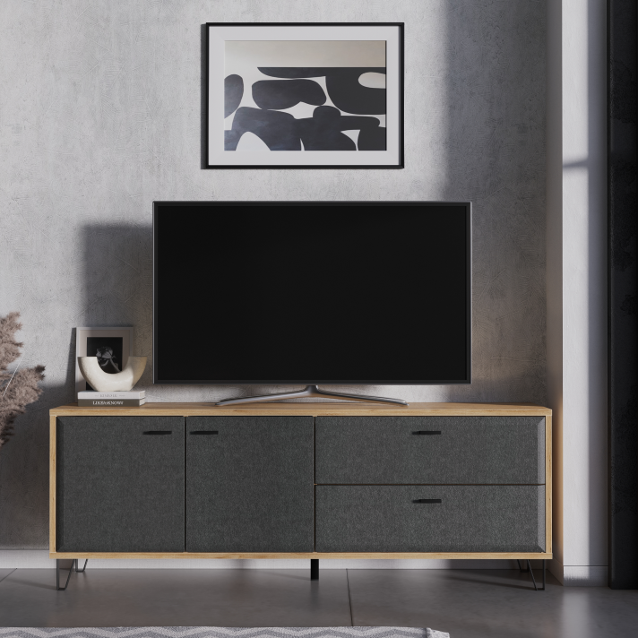 Тумба под  ТВ БРВ Грейс (Grace), дуб наварра/графит, 180х42х66 (RTV2D2S)RTV2D2S