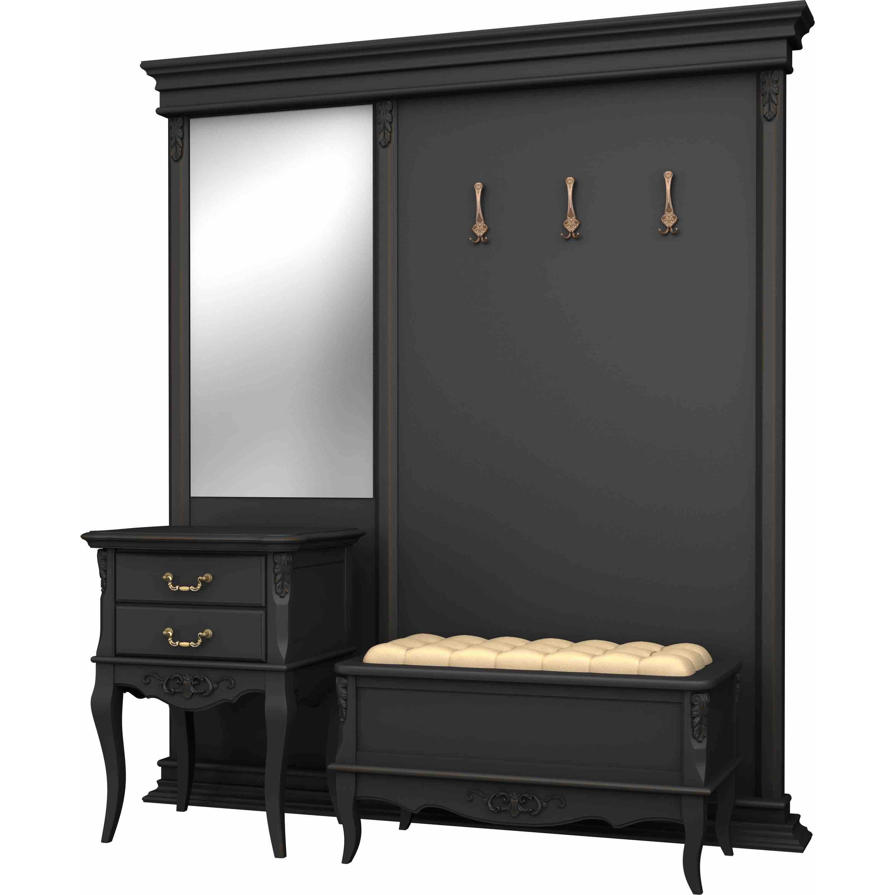 Прихожая Aletan Provence с зеркалом, цвет: черный, размер 177х53х214 см (B109BL+В110BL+В302BL)B109BL+B110BL+B302BL Прихожая Aletan Provence с зеркалом, цвет: черный, размер 177х53х214 см (B109BL+В110BL+В302BL)B109BL+B110BL+B302BL