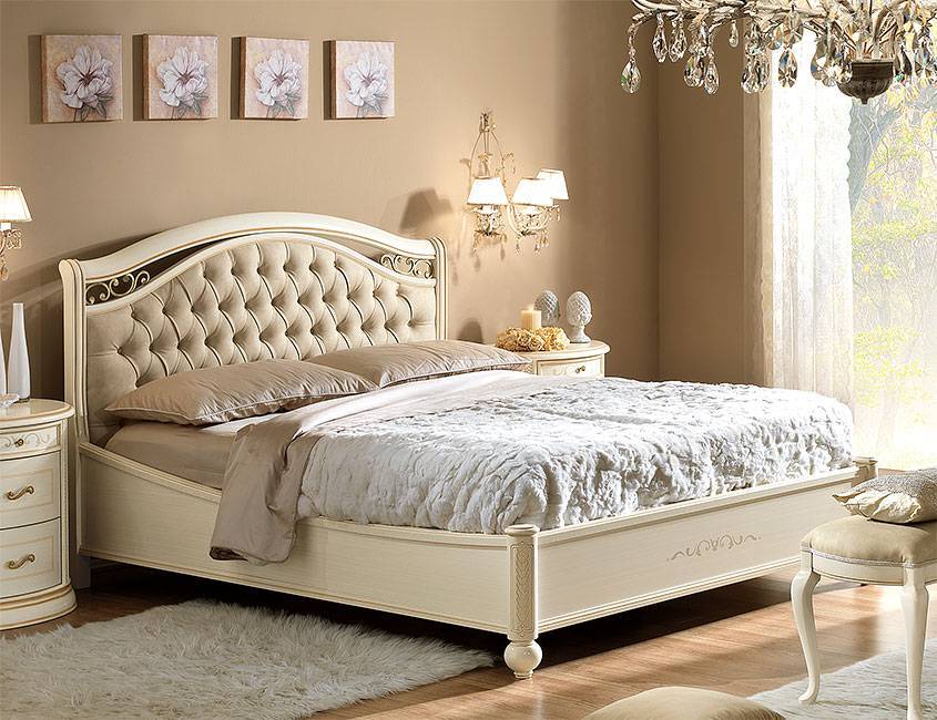 Кровать Siena Avorio двуспальная, с мягким изголовьем Capitone, без изножья, цвет: слоновая кость, 160x200 см (112LET.23AV)112LET.23AV