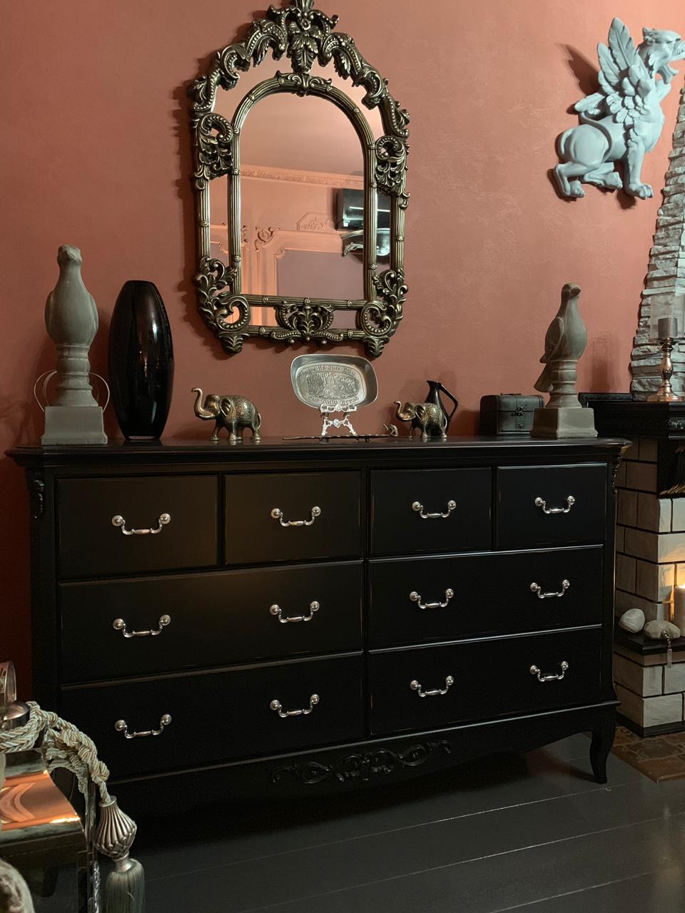 Комод Aletan Provence, 8 ящиков, цвет: черный, размер 156х54.5х95 см (B408BL)B408BL Комод Aletan Provence, 8 ящиков, цвет: черный, размер 156х54.5х95 см (B408BL)B408BL