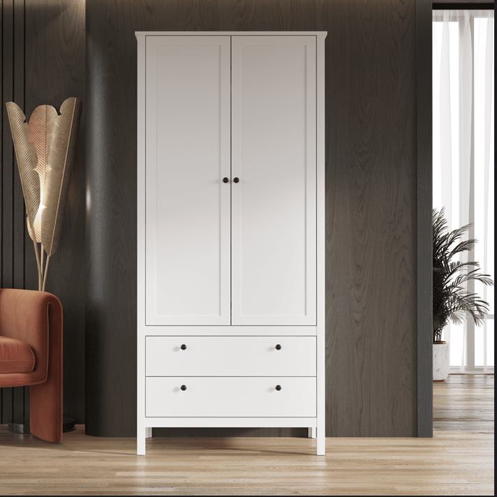 Шкаф двухдверный платяной БРВ Ева (Ewa), цвет белый, 91х61х201 см (SZF2D2S/90)SZF2D2S/90