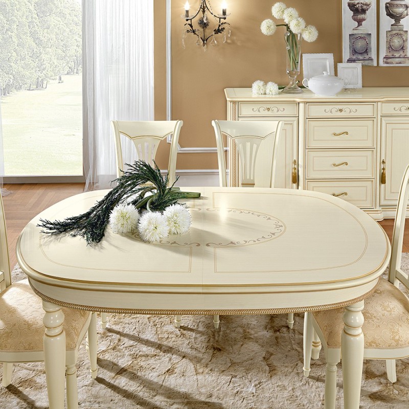 Стол обеденный Siena Avorio, овальный, раздвижной, цвет: слоновая кость, 160(205)x100x80 см (124TAV.02AV)124TAV.02AV