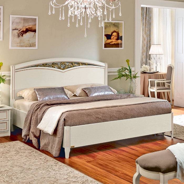 Кровать Nostalgia Ricordi, двуспальная, изголовье с ковкой, без изножья, цвет: белый антик,180x200 см (142LET.19BA)142LET.19BA