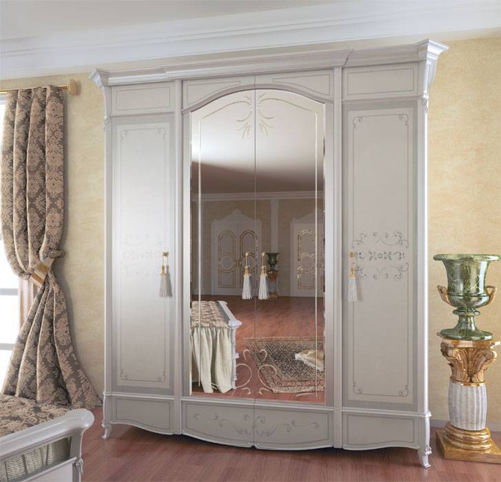 Шкаф платяной Casa+39 Prestige laccato, 4-х дверный, с зеркалами, цвет: белый, 220x72x229 см (314)314
