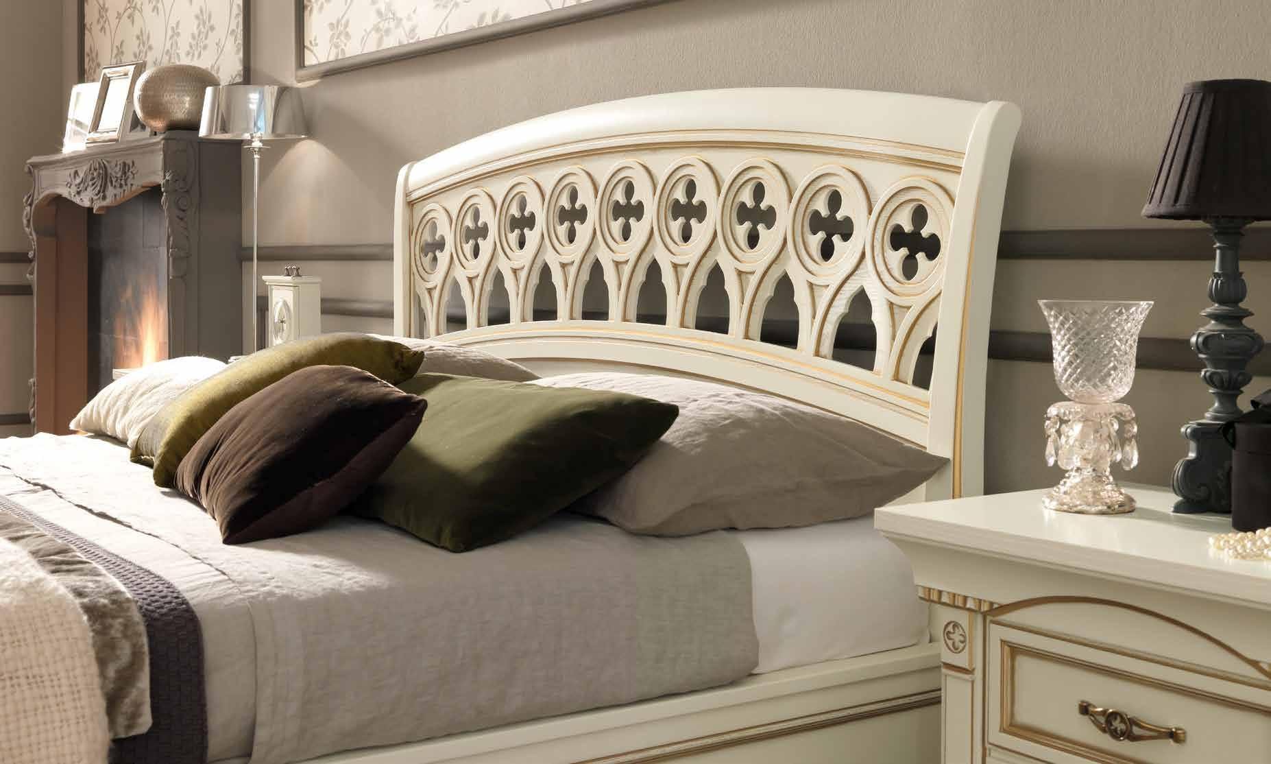 Кровать Prama Palazzo Ducale laccato, двуспальная, без изножья, цвет: белый с золотом, 180x200 см (71BO25LT)71BO25LT
