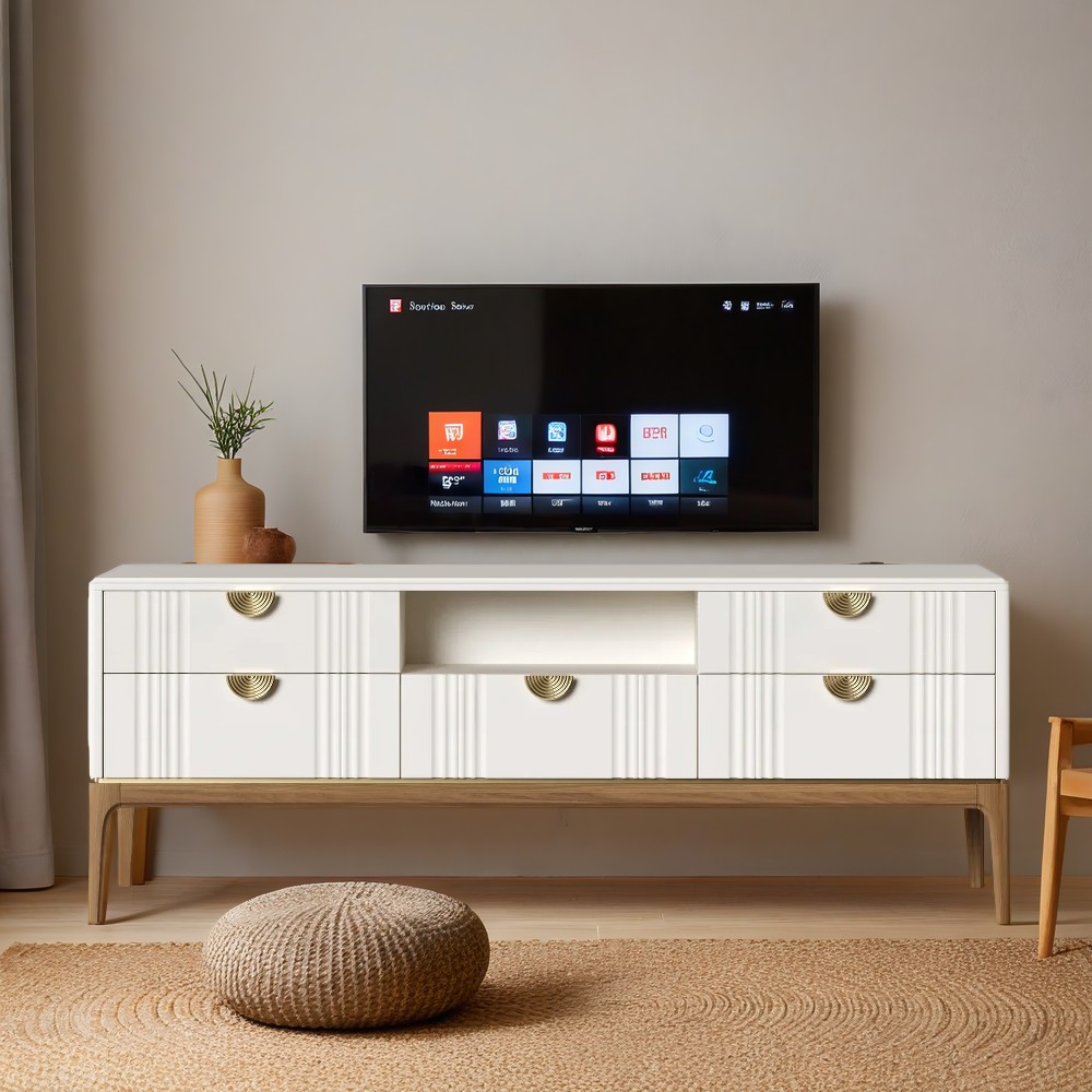 Тумба под телевизор Bari White, узкая, 160x45x62 см, цвет: белый (BR304W)BR304W Тумба под телевизор Bari White, узкая, 160x45x62 см, цвет: белый (BR304W)BR304W