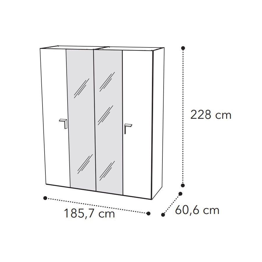 Шкаф платяной Camelgroup Smart Bianco, 4-х дверный, с зеркалом, цвет: белый лак, 186x60x228 см (162AR4.04BI)162AR4.04BI