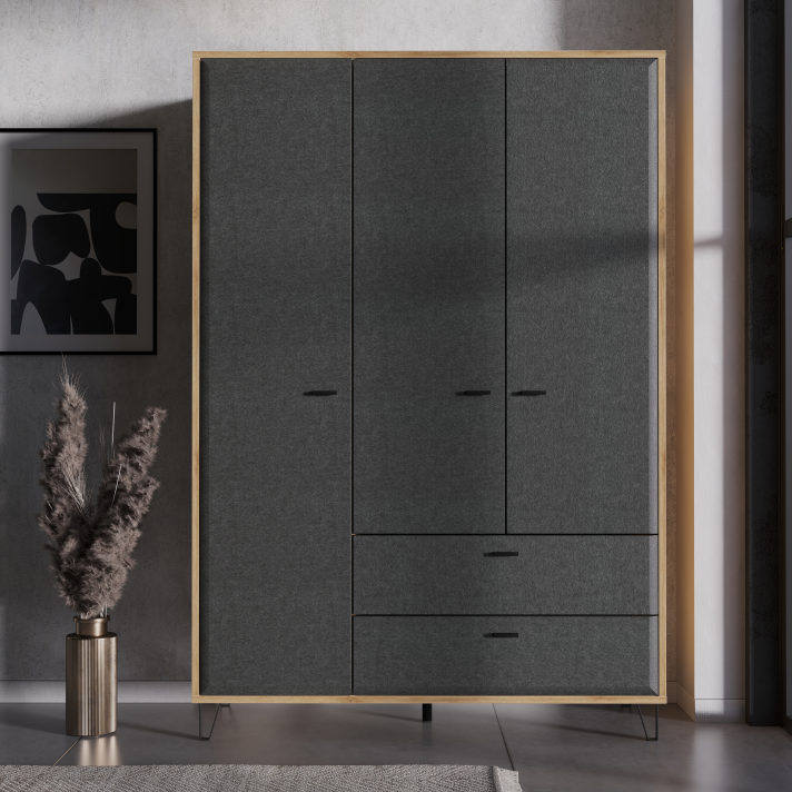 Шкаф трёхдверный БРВ Грейс (Grace), цвет дуб наварра/графит, 144х60х210 см (SZF3D2S)SZF3D2S