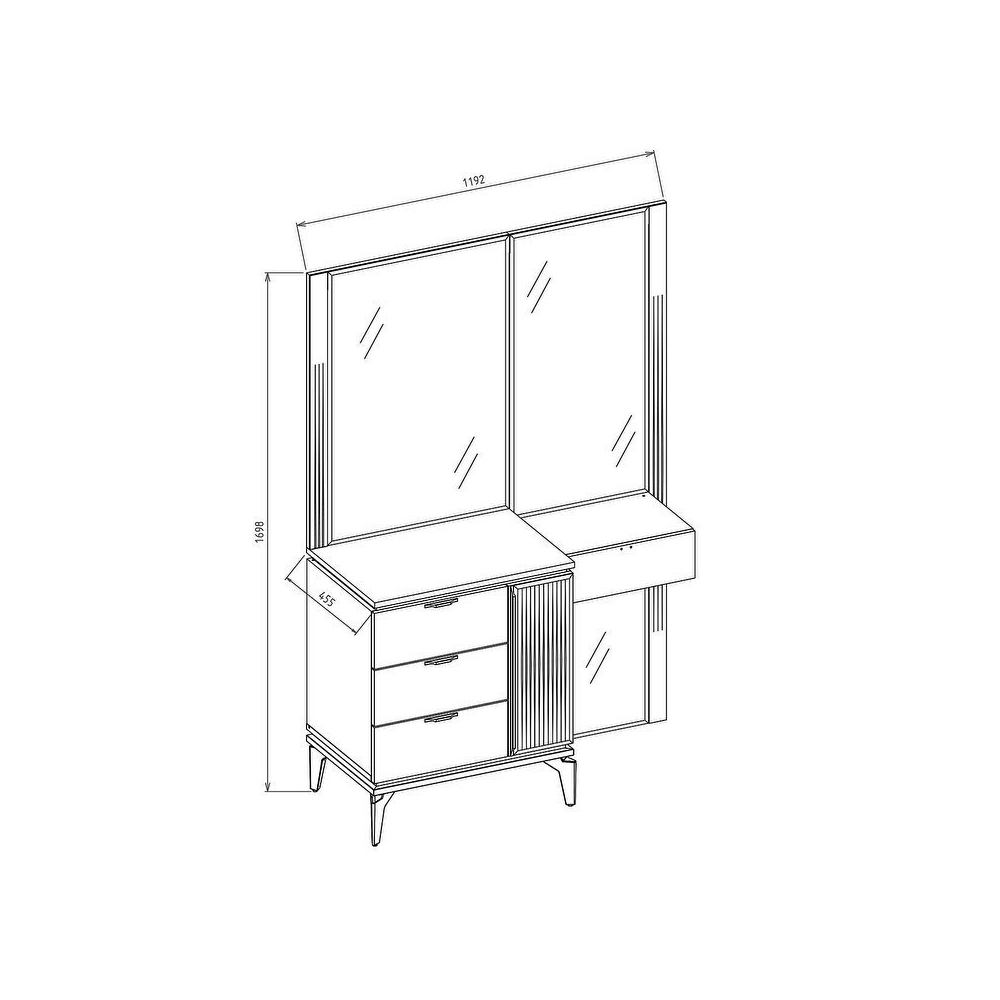 Стол туалетный Bellona Loretto, с комодом и зеркальной панелью, цвет: серый, размер 119x46x170 см (LORET-35)LORET-35 Стол туалетный Bellona Loretto, с комодом и зеркальной панелью, цвет: серый, размер 119x46x170 см (LORET-35)LORET-35