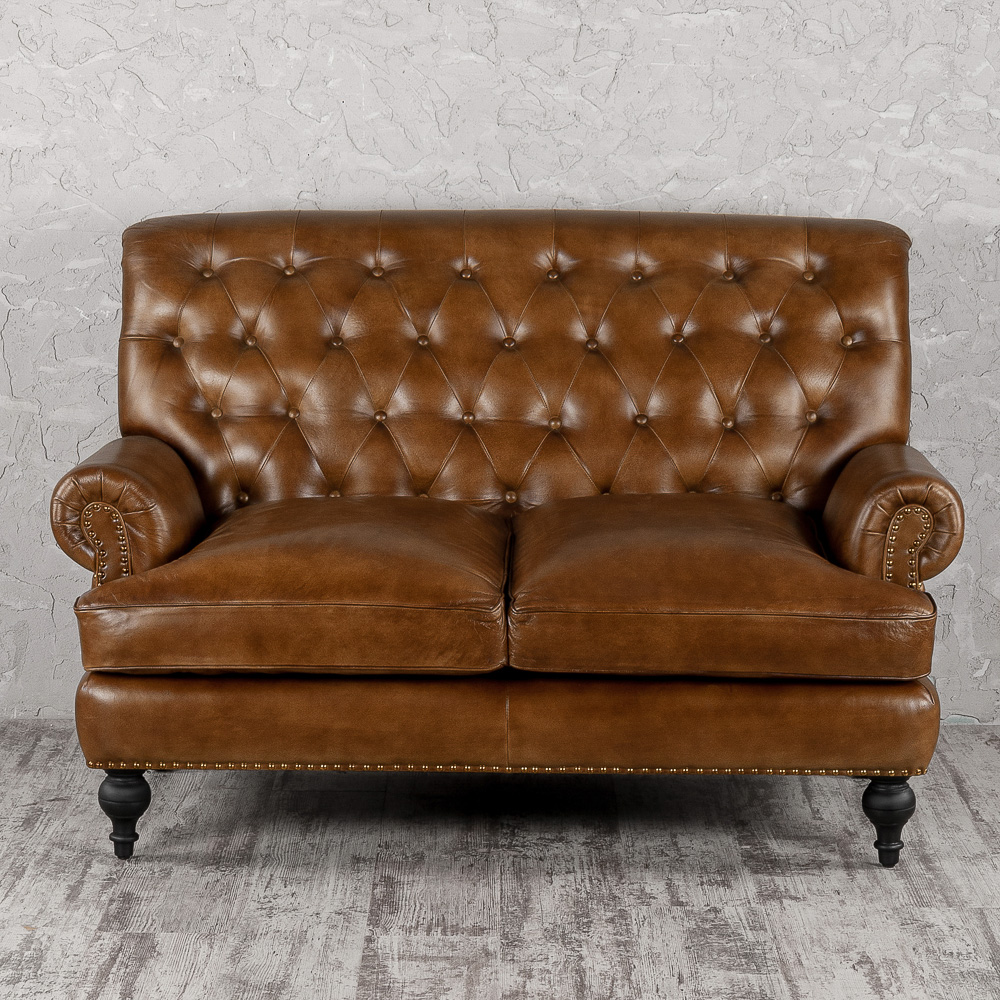 Диван кожаный 2-местный Gandy Charl'z, коричневый, размер 140х84х94 (KH01662)KH01662