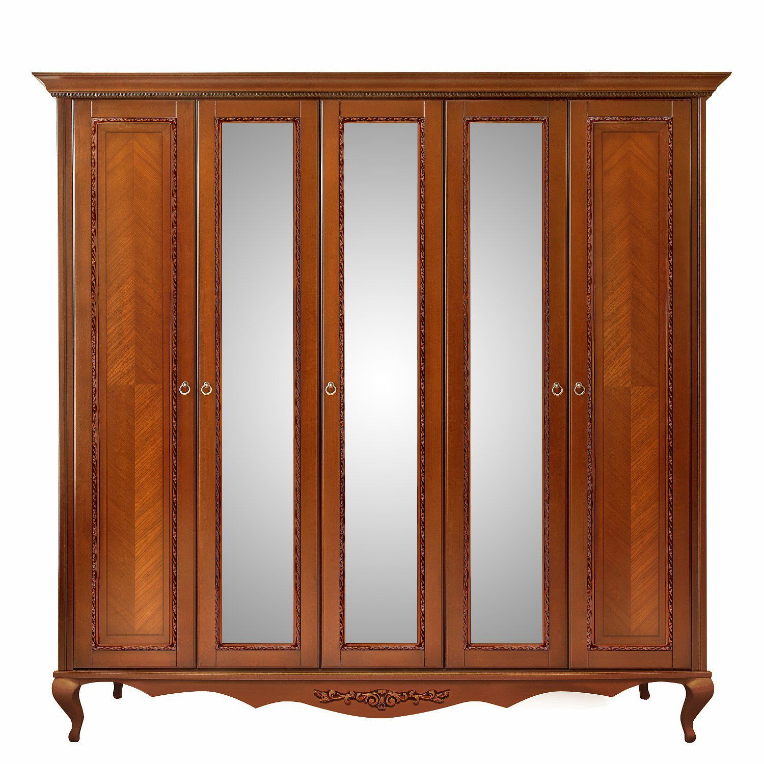 Шкаф платяной Timber Неаполь, 5-ти дверный с зеркалами 249x65x227 см, цвет: янтарь (Т-525/Y)Т-525