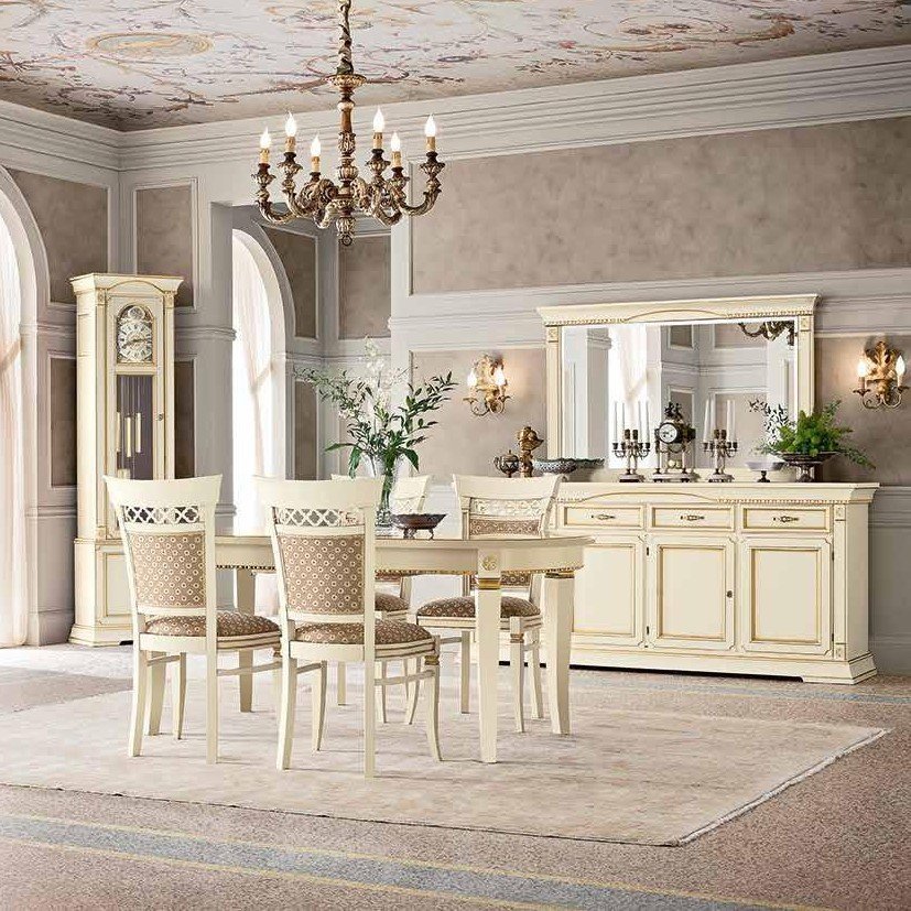 Стол обеденный Prama Palazzo Ducale laccato, овальный, раздвижной, цвет: белый с золотом, 180(260)x100x76 см (71BO55)71BO55 Стол обеденный Prama Palazzo Ducale laccato, овальный, раздвижной, цвет: белый с золотом, 180(260)x100x76 см (71BO55)71BO55