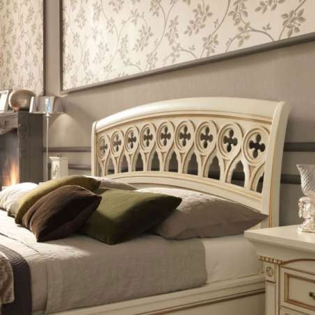 Кровать Prama Palazzo Ducale laccato, двуспальная, с резным изголовьем и изножьем, цвет: белый с золотом, 160x200 см (71BO04LT)71BO04LT