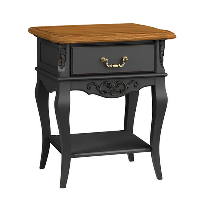 Тумба прикроватная Aletan Provence Wood, 1 ящик, цвет: черный-дерево 56х48х66 см (W301BL)W301BL