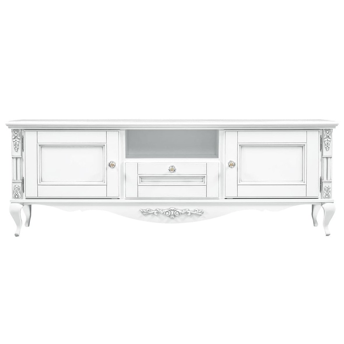 Тумба ТВ Timber Неаполь, 170x42x60 см, цвет: белый с серебром (Т-403/BA)T-403/BA Тумба ТВ Timber Неаполь, 170x42x60 см, цвет: белый с серебром (Т-403/BA)T-403/BA