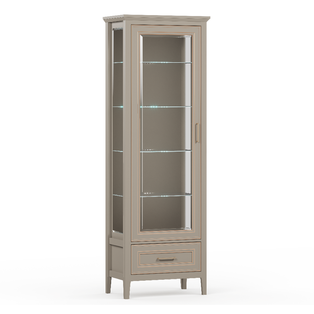 Витрина с подсветкой БРВ Классик (Classic), 68x40x203 см, цвет: глиняный серый (REG1W1SZK)REG1W1SZK