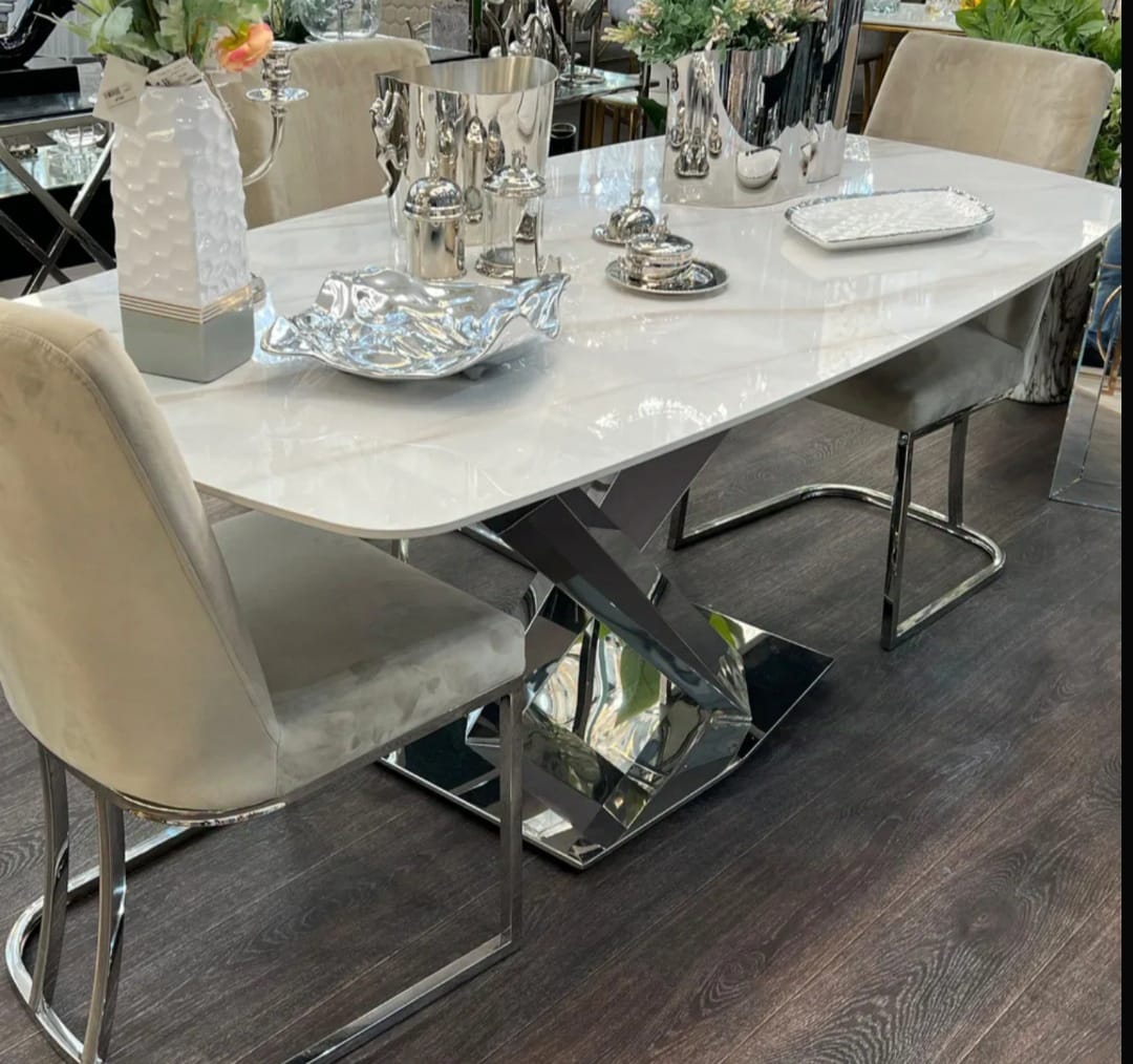 Стол обеденный IST-CASA Интерно Силвер DT-2883, размер 180х90х75 см, цвет: белый мрамор|серебро (DT-2883.4casa)DT-2883.4casa Стол обеденный IST-CASA Интерно Силвер DT-2883, размер 180х90х75 см, цвет: белый мрамор|серебро (DT-2883.4casa)DT-2883.4casa