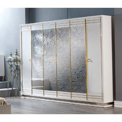 Шкаф платяной Bellona Elite, 6-ти дверный, цвет: белый с золотом (ELIT-34) остаткиELIT-34