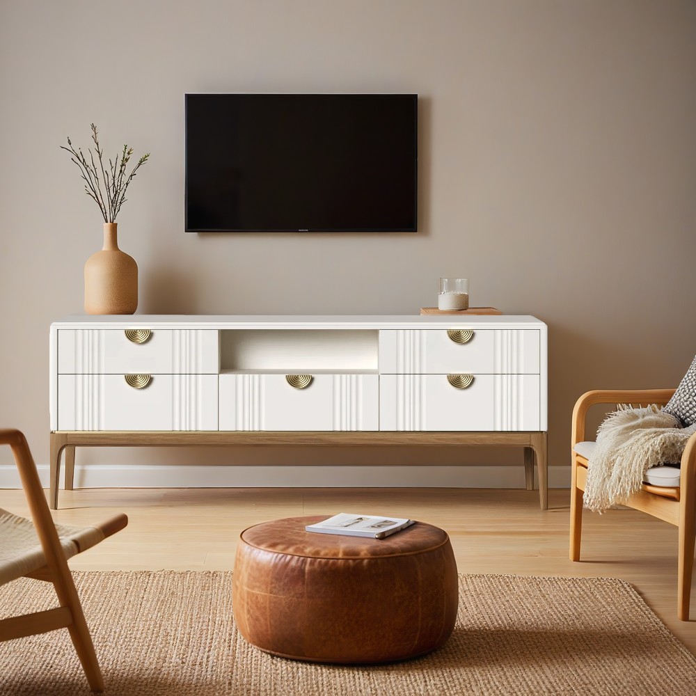 Тумба под телевизор Bari White, узкая, 160x45x62 см, цвет: белый (BR304W)BR304W Тумба под телевизор Bari White, узкая, 160x45x62 см, цвет: белый (BR304W)BR304W