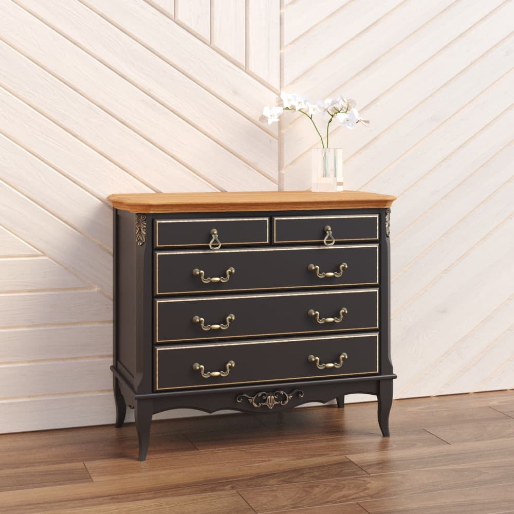 Комод Aletan Provence Wood, 5 ящиков, цвет: черный-дерево 95х50,5х83,5 см (W405BL)W405BL Комод Aletan Provence Wood, 5 ящиков, цвет: черный-дерево 95х50,5х83,5 см (W405BL)W405BL