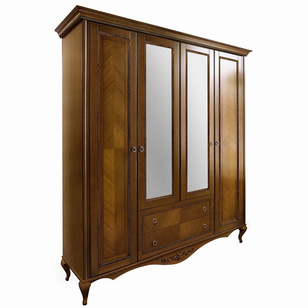 Шкаф платяной Timber Неаполь, 4-х дверный с зеркалами 204x65x227 см, цвет: орех (Т-524/N)Т-524