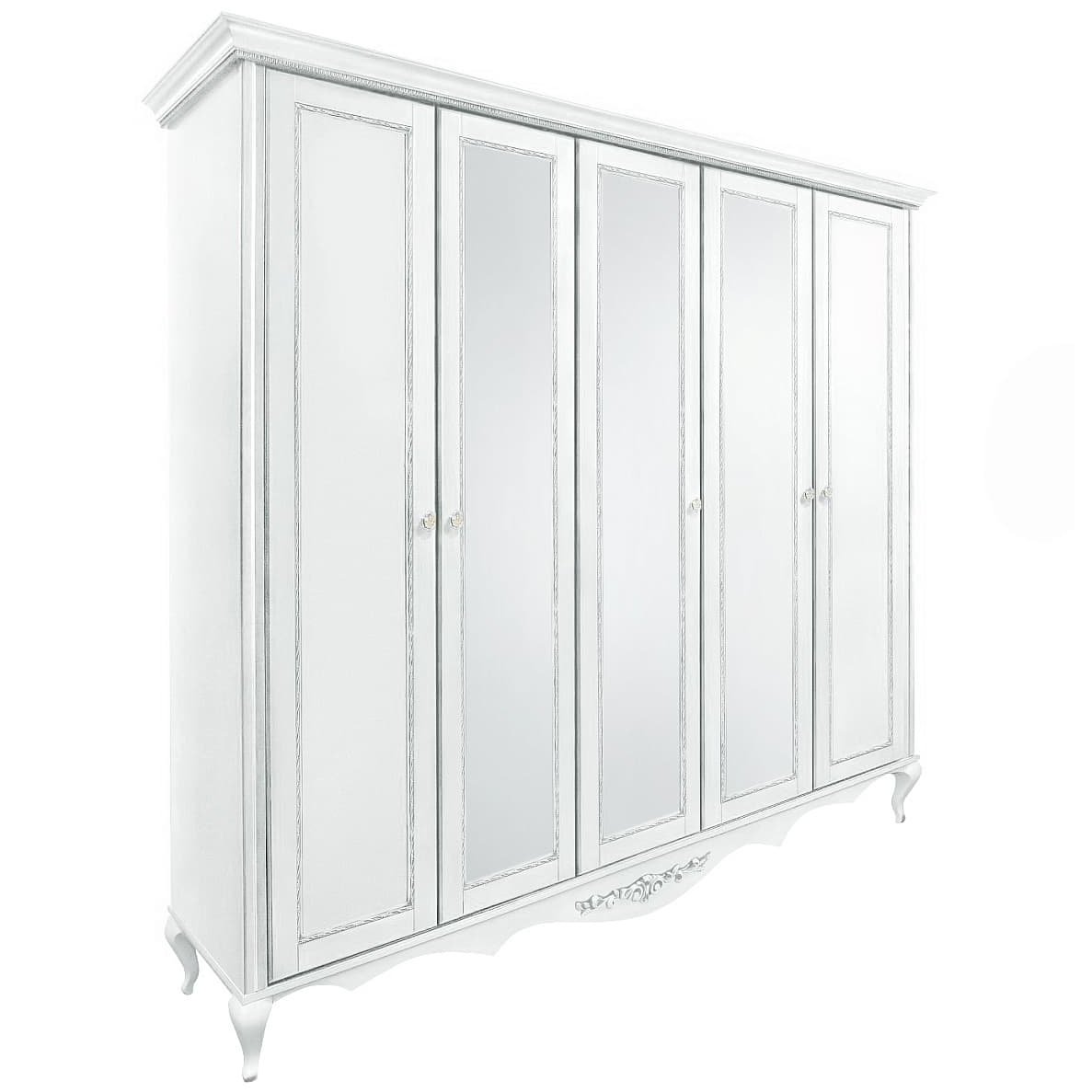 Шкаф платяной Timber Неаполь, 5-ти дверный с зеркалами 249x65x227 см, цвет: белый с серебром (Т-525/BA)Т-525