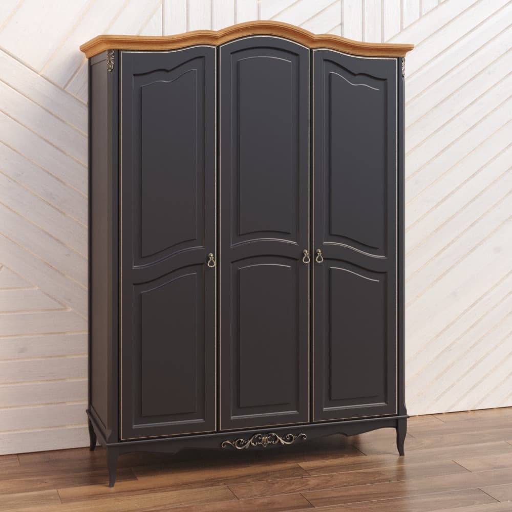 Шкаф платяной Aletan Provence Wood, 3-х дверный, цвет: черный-дерево 162х66х223 (W803BL)W803BL
