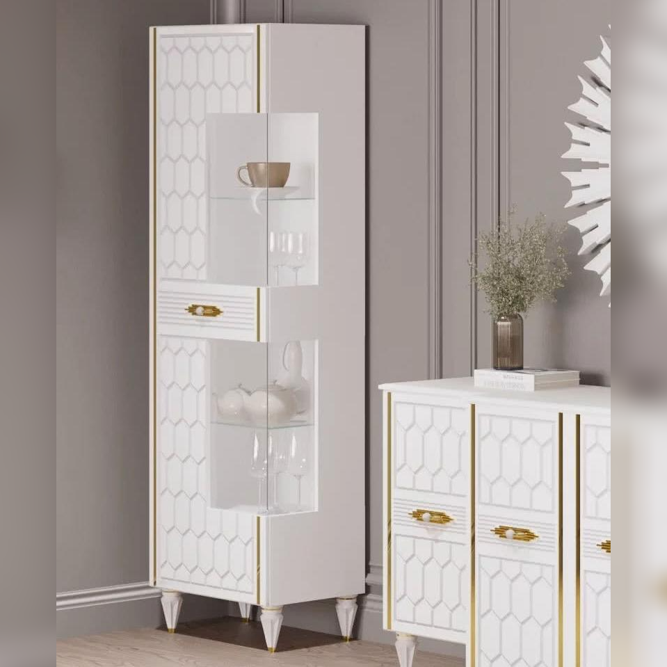 Шкаф витрина Веллона Алено 1х-дверный, цвет: белый с золотом, 60x45x200 см (ВЕЛГМР-01)ВЕЛГМР-01