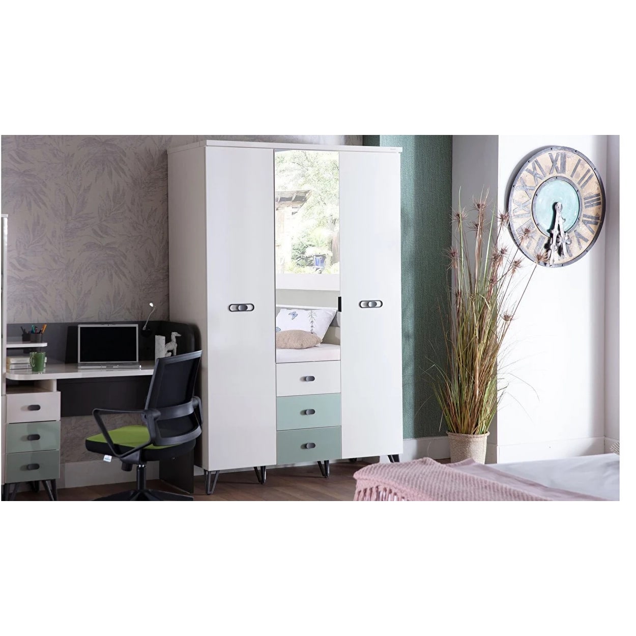 Шкаф платяной Bellona Menty, 3-х дверный, цвет: зеленый, размер 135х62х208 см (MENTY-21)MENTY-21