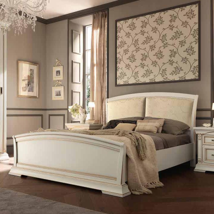 Кровать Prama Palazzo Ducale laccato, двуспальная, с мягким изголовьем и изножьем, цвет: белый с золотом, экокожа, 180x200 см (71BO15LT)71BO15LT