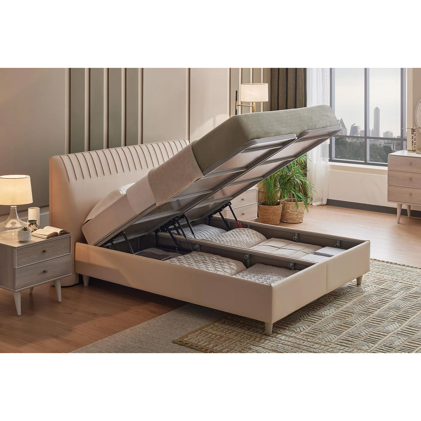 Кровать Enza Home Basel, 180х200 см, с подъемным механизмом, кремовый 3001-K1-52102 (EH59536+EH59555)EH59536+EH59555
