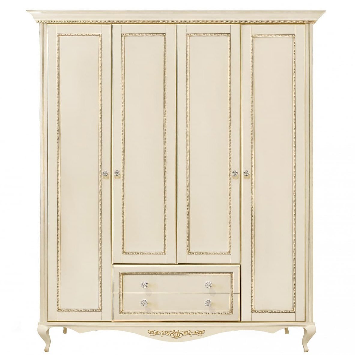 Шкаф платяной Timber Неаполь, 4-х дверный 204x65x227 см, цвет: ваниль с золотом (Т-524Д/VO)Т-524Д
