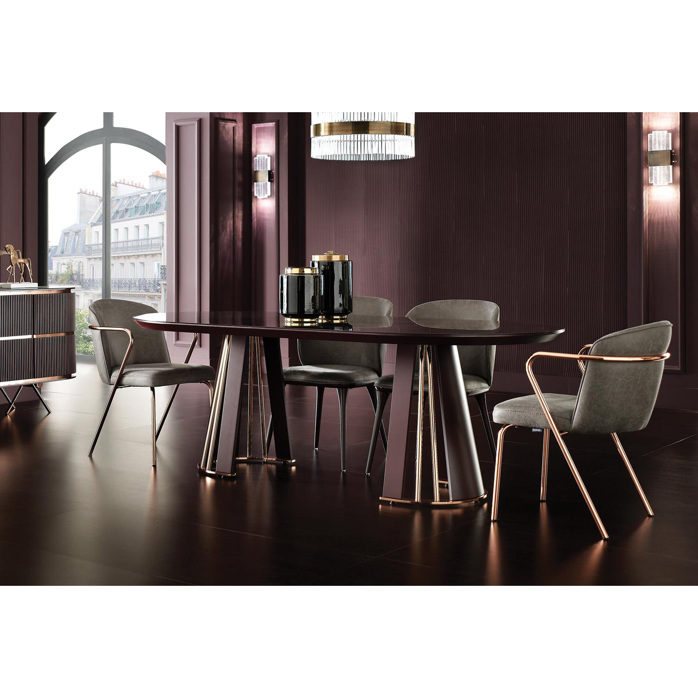 Стол обеденный Enza Home Vienna, овальный, размер 220х110х76 см, цвет бордовый, стеклянная поверхность07.182.0551.1213.0000.0226.