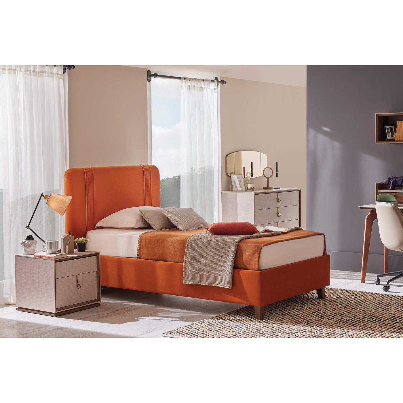 Кровать Enza Home Netha, односпальная, с подъемным механизмом, 120х200 см, ткань 22108 Orange