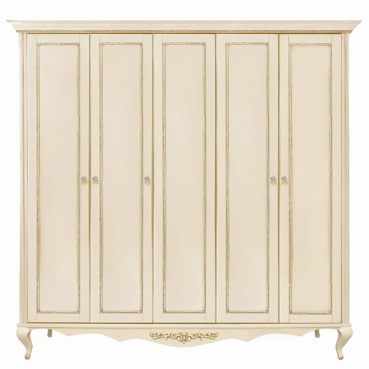 Шкаф платяной Timber Неаполь, 5-ти дверный 249x65x227 см, цвет: ваниль с золотом (Т-525Д/VO)Т-525Д