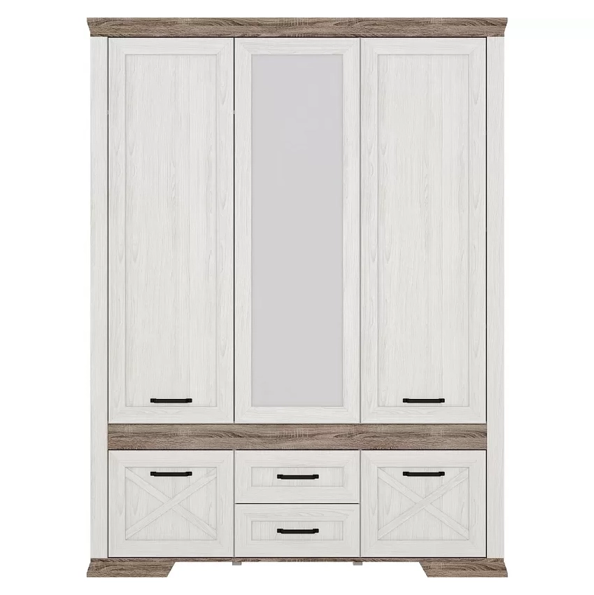 Шкаф трёхстворчатый БРВ Марсель (Marselle) с зеркалом, цвет ясень снежный/дуб сонома темный, 167х61х222 см (SZF5D2S)SZF5D2S