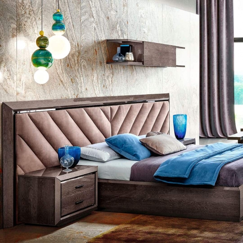 Кровать Camelgroup Elite silver, двуспальная, 160х200 см, широкое мягкое изголовье Nabuk 12, цвет: серебристая береза (165LET.18PL)165LET.18PL