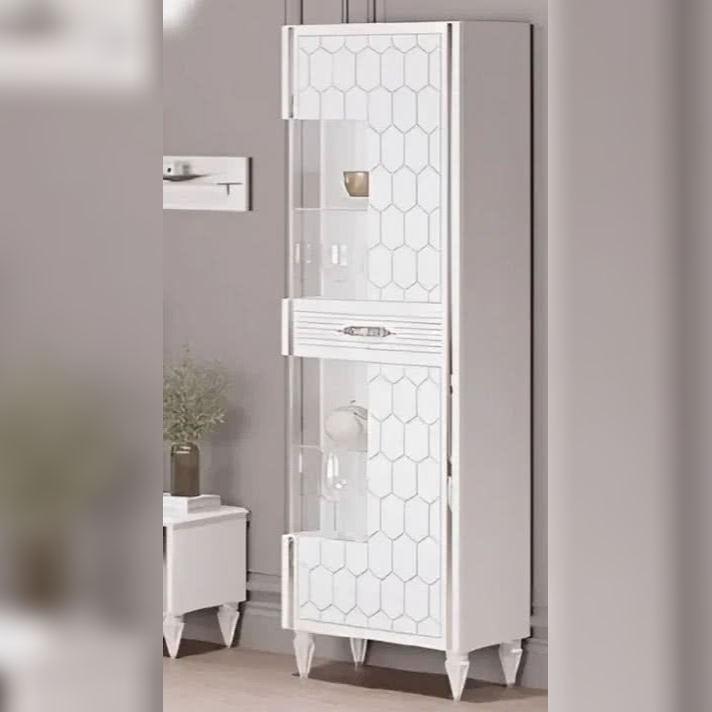 Шкаф витрина Веллона Алено 1х-дверный, цвет: белый с серебром, 60x45x200 см (ВЕЛГМР-01)ВЕЛГМР-01