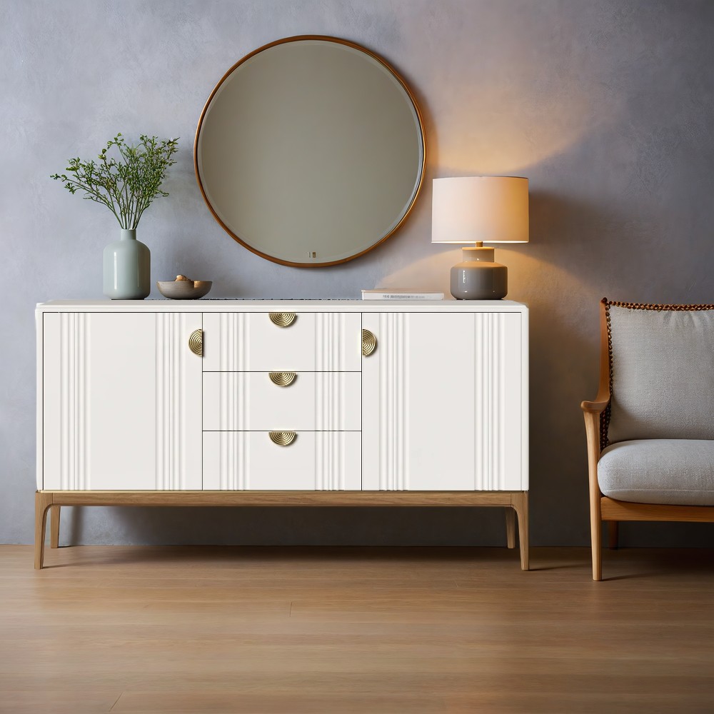 Комод Bari White, широкий, 3 ящика+двери, 160x50x95 см, цвет: белый (BR403W)BR403W Комод Bari White, широкий, 3 ящика+двери, 160x50x95 см, цвет: белый (BR403W)BR403W