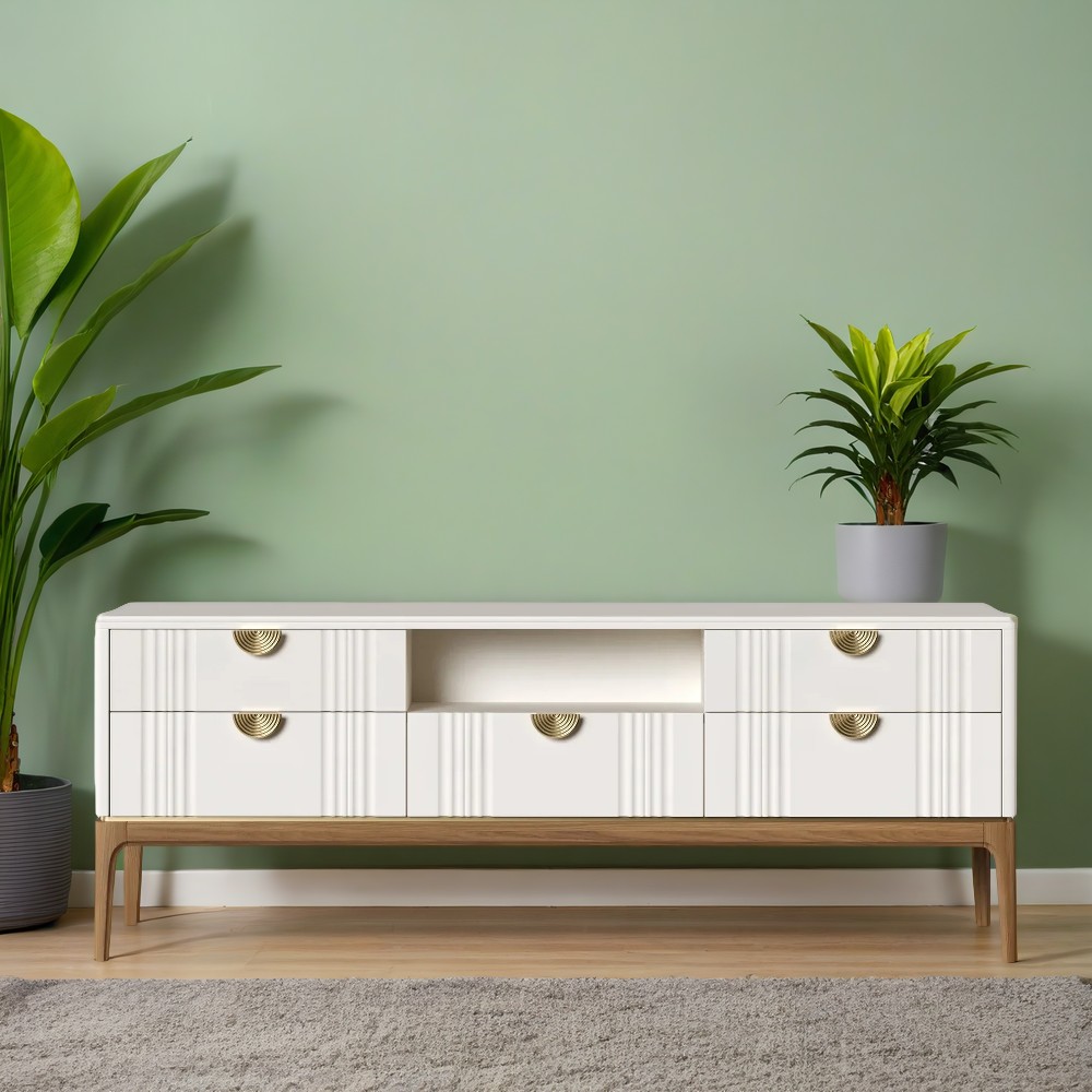 Тумба под телевизор Bari White, узкая, 160x45x62 см, цвет: белый (BR304W)BR304W Тумба под телевизор Bari White, узкая, 160x45x62 см, цвет: белый (BR304W)BR304W