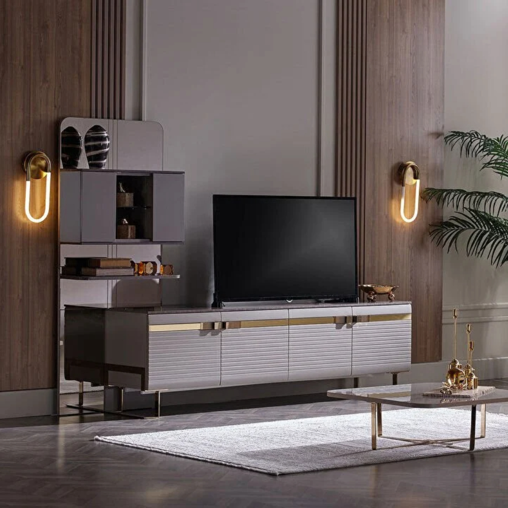 Тумба ТВ с панелью Bellona Veronica, размер 236x49x170 см (VERN-15PPC+ VERN-15)VERN-15PPC + VERN-15